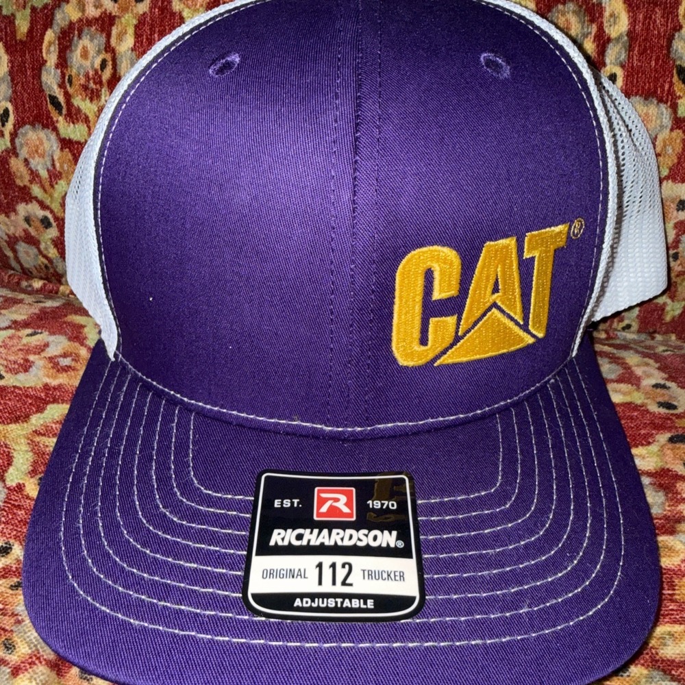 Caterpillar CAT Equipment Trucker Purple & White Twill Mesh Snapback Cap Hat